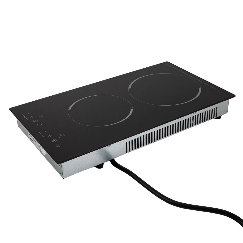 Home Electric 110V Ceramic Stove Cooktop Sensor Touch Control 2 Burners with Plug,Black,20.08x11.34in,Modern Style
