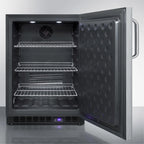 Frost-free outdoor all-freezer in complete stainless steel, w/digital thermostat, LED lighting, towel bar handle, and lock; built-in or freestanding