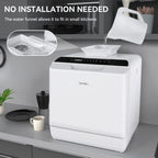 Hermitlux Portable Countertop Dishwasher, 5 Washing Programs, 5L Built-in Water Tank and Air-Dry Function, HMX-DW03