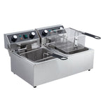 Yesurprise 6/10/12L Commercial Electric Deep Fryer Dual Tank w/Basket & Lid Countertop Stainless Steel Deep Fryer for Large Tank French Fries Onion Rings