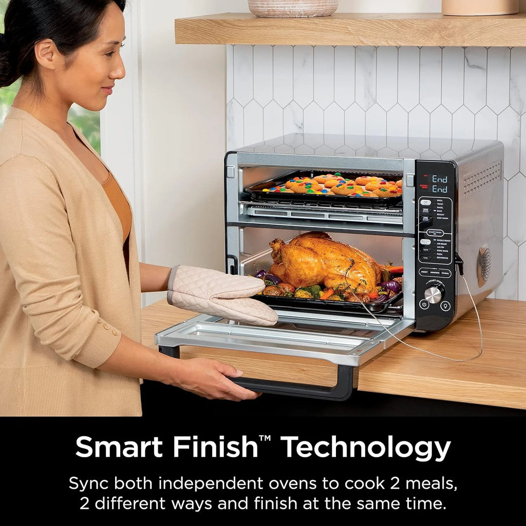 Restored Ninja DCT401 12-in-1 Double Oven with FlexDoor, FlavorSeal & Smart Finish, Rapid Top Convection, Air Fry Bottom , Bake, Roast, Toast, Air Fry, Stainless Steel (Refurbished)
