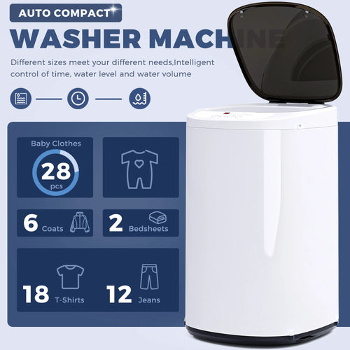 Advwin 1.07 Cu.ft Portable Washing Machine, 7.7 lbs Automatic Compact Washer & Spin Dryer Combo with Drain Pump, 8 Programs, Small Laundry Machine for Apartment, Dorm, RV, White