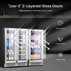 Yeego 30" Wine and Beverage Refrigerator,Two 15" Wine and Beverage Cooler Under Counter or Freestanding, Hold 33 Bottles and 80 Cans(Two Pack)