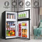 2 Door Mini Fridge with Freezer,3.5Cu.ft Small Freezer,7 Adjustable Thermostat,Blue,New
