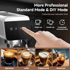 Sunmaki Espresso Machine 20 Bar Stainless Steel Coffee Machines with LED Touch Screen Powerful Steam Wand, Removable Water Tank, for Cappuccino, Latte