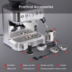 Espresso Machine with Milk Frother and Grinder, 2.5L Water Tank, Brushed Stainless Steel