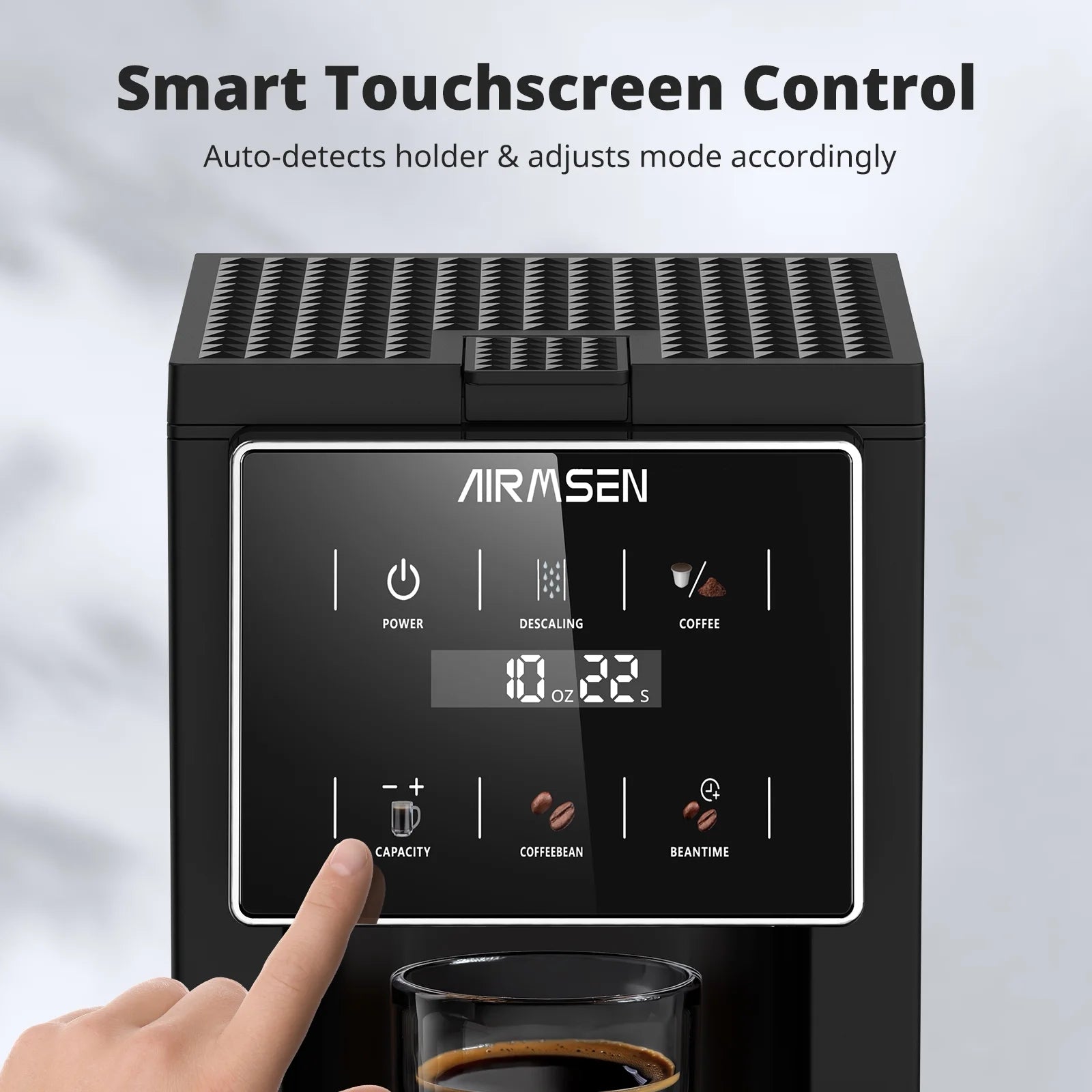 AIRMSEN 4 in 1 Single Serve Coffee Maker with Grinder, K Cup Coffee Machine Compatible with Grounds and Beans, Instant Coffee Pot with 5 Grind Levels & 6-14oz Cup Sizes, BPA-Free