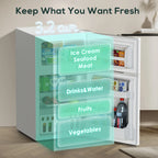 Moifoi 3.2 Cu.Ft Two-Door Compact Refrigerator, Stainless Steel Door, Black