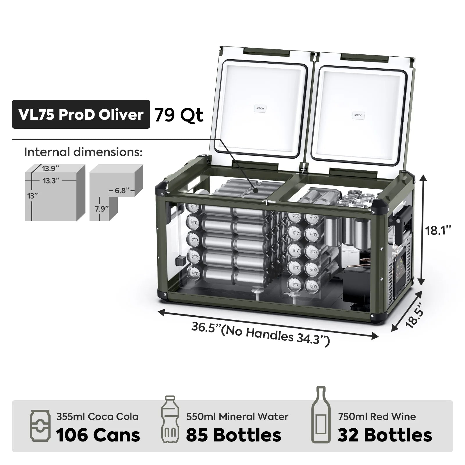 VL75 Pro Dual Zone 79QT Portable Cooler Olive