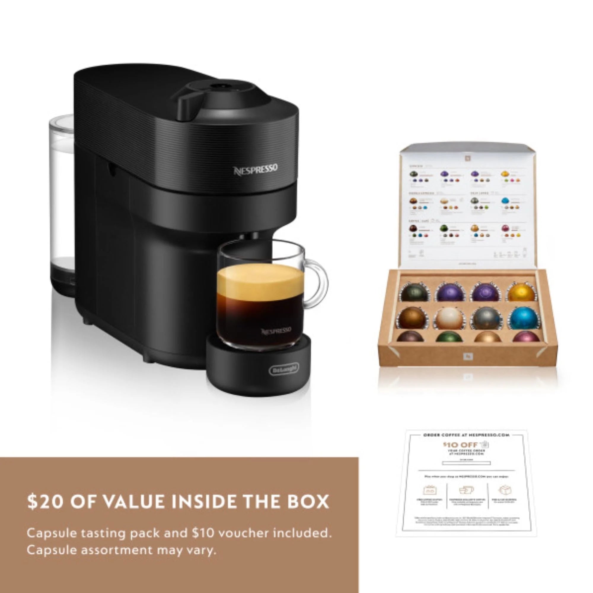 Nespresso Vertuo Pop by De'Longhi Coffee and Espresso Maker with Coffee Tasting Set, Black
