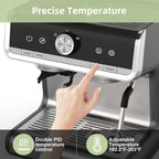 Espresso Coffee Machine with Grinder, 20 Bar Semi-Automatic Espresso Maker with Milk Frother Steamer Wand for Cappuccino, Latte, Macchiato, 2.8 L Water Tank, PID Temperature Control, Silver