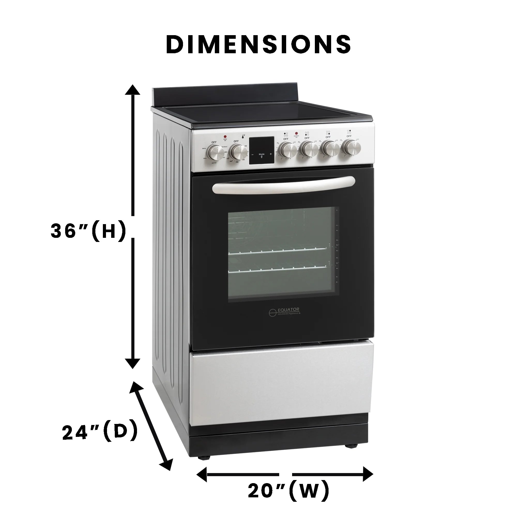 Equator 20" Electric Cooking Range 4 Ceramic Burner CONVECTION OVEN+AIR FRYER SS