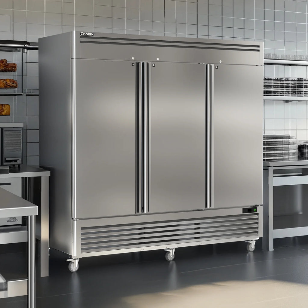 Coolski 82" W Commercial Freezer 72 Cu.ft 3 Door Reach-in Stainless Steel Commercial Freezer