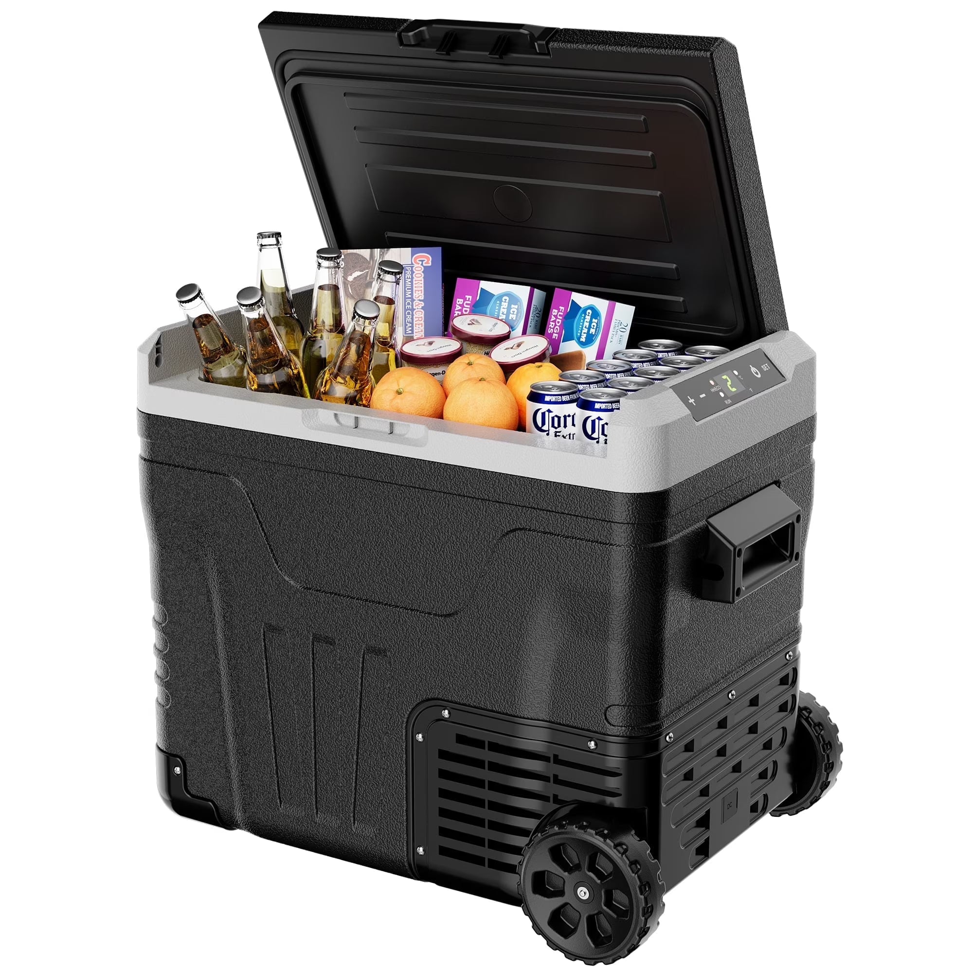 Simzlife 12V Car Refrigerator, 37QT Electric Cooler DC/AC, -4℉~68℉, RV Freezer Fridge Cooler with Wheels & 2 Baskets