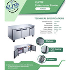 72 in. Commercial Undercounter Freezer 19 Cu.Ft. Stainless Steel Three-Door Commercial Freezer Heavy Duty