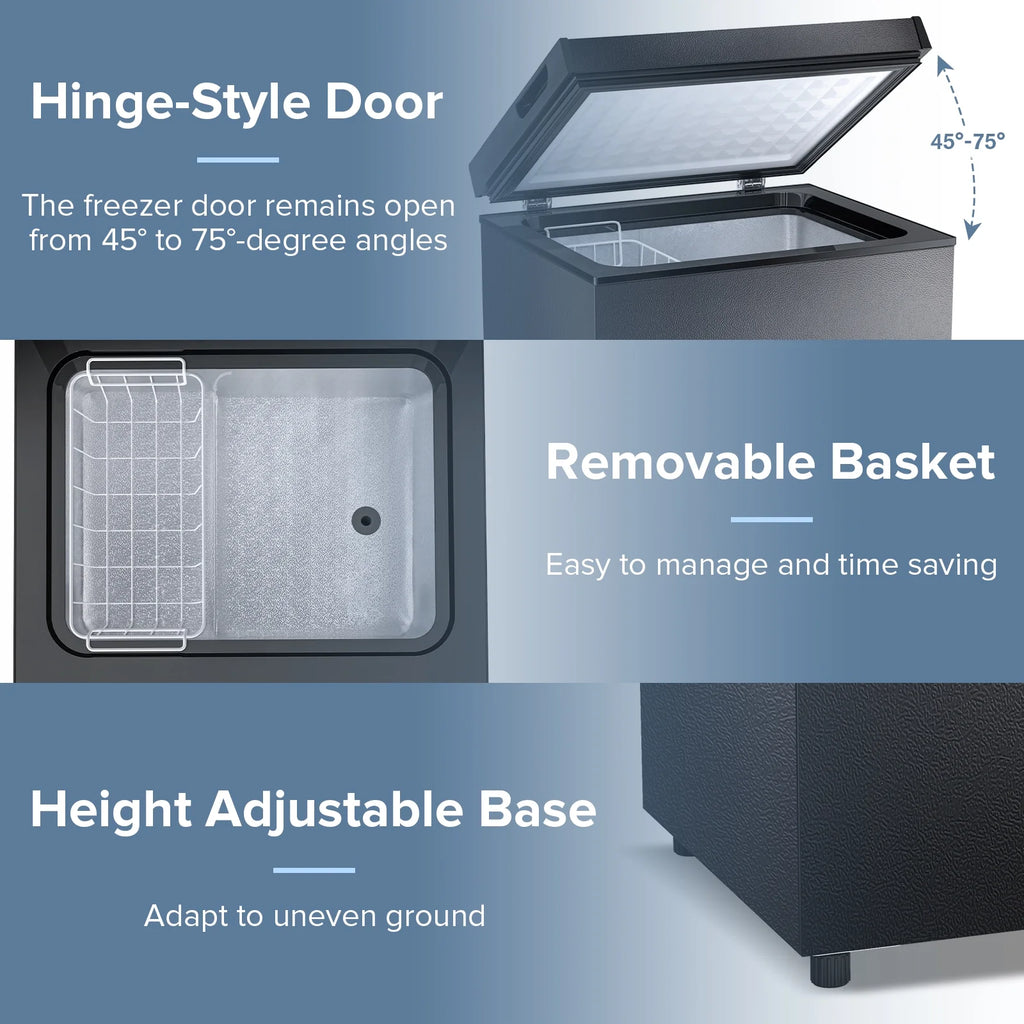 Auseo Mini Freezer Chest 3.5 cu ft,  Black Deep Freezer & Side Handle, Compact Freezer with 7 Gear Adjustable Temperature, Removable Storage Basket*2, Energy Saving