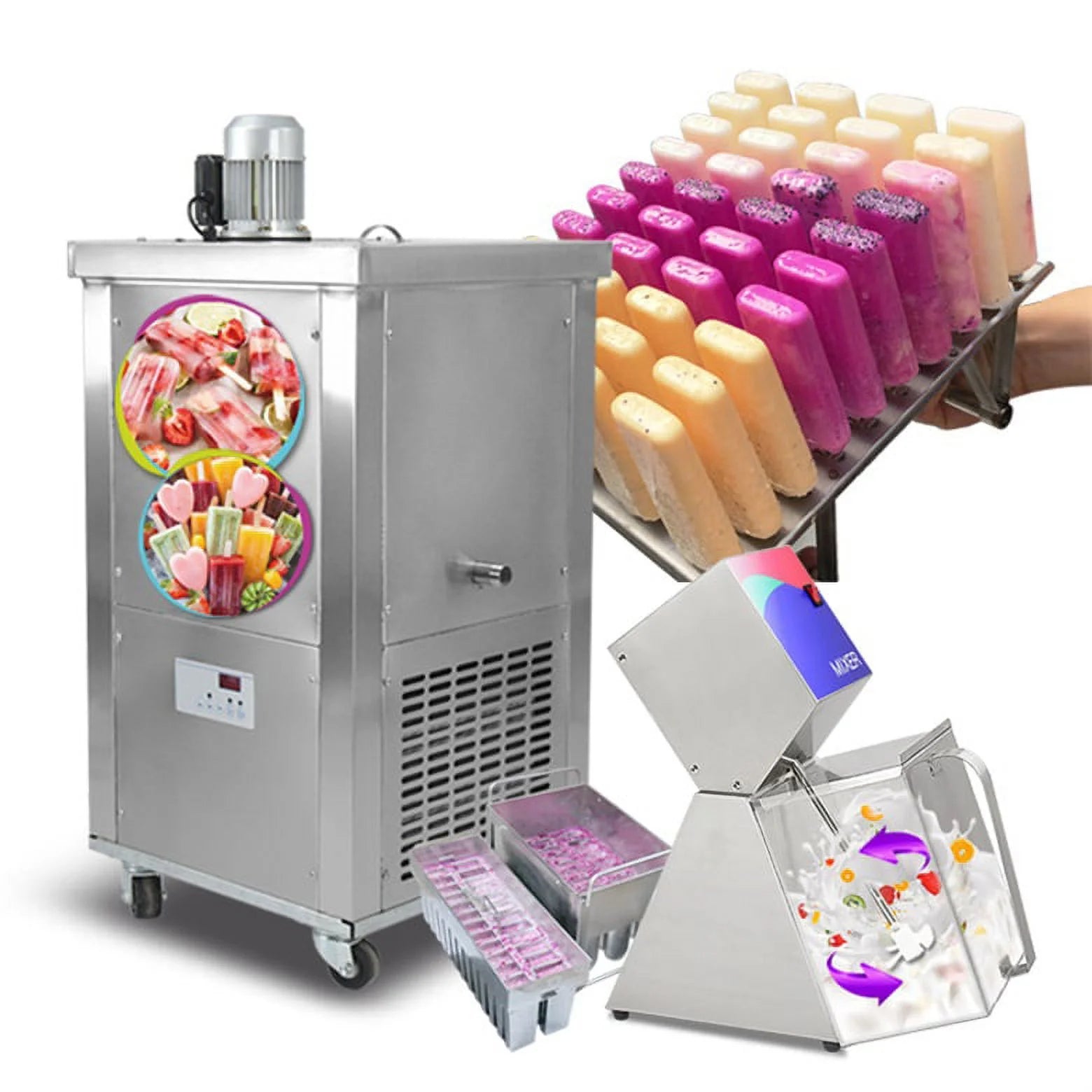 Kolice Commercial Popsicle Ice Cream Machine,Ice Bars Machine, Ice Pops Maker-Included 1 Stainless Steel Mold Set