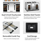 Mecity 4-Slice Touchscreen Toaster, Stainless Steel, 6 Browning Settings, Reheat, Cancel, Defrost, Removable Tray