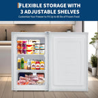 M optimized Upright Freezer, 3.0 Cu.Ft. Compact Mini Freezer with Reversible Single Door, 7 Adjustable Thermostat & 3 Removable Shelves, for Apartment, Dorm, Home, Office