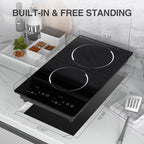 iMeshbean 12inch Electric Ceramic Cooktop 220V 3000W Electric Induction Cooktop 2 Burners Stove Top Built-In/Integrated Touch Control