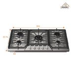 CASAINC 36" Recessed Natural Gas Cooktop with 5 Burners and Liquid Propane Conversion Kit, Stainless Steel