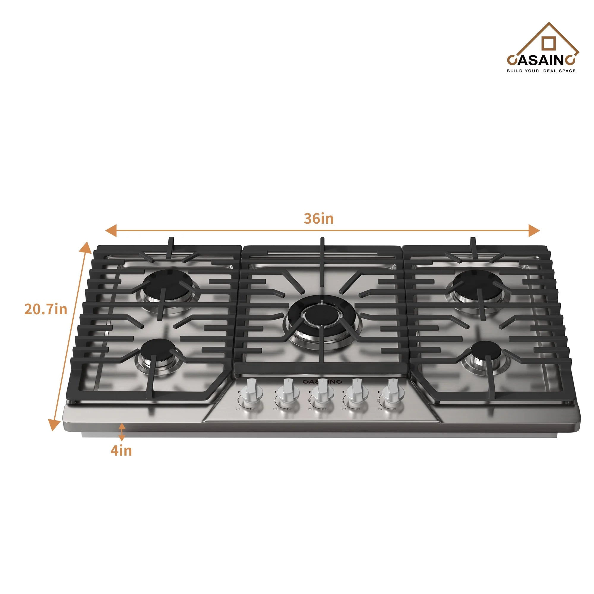 CASAINC 36" Recessed Natural Gas Cooktop with 5 Burners and Liquid Propane Conversion Kit, Stainless Steel