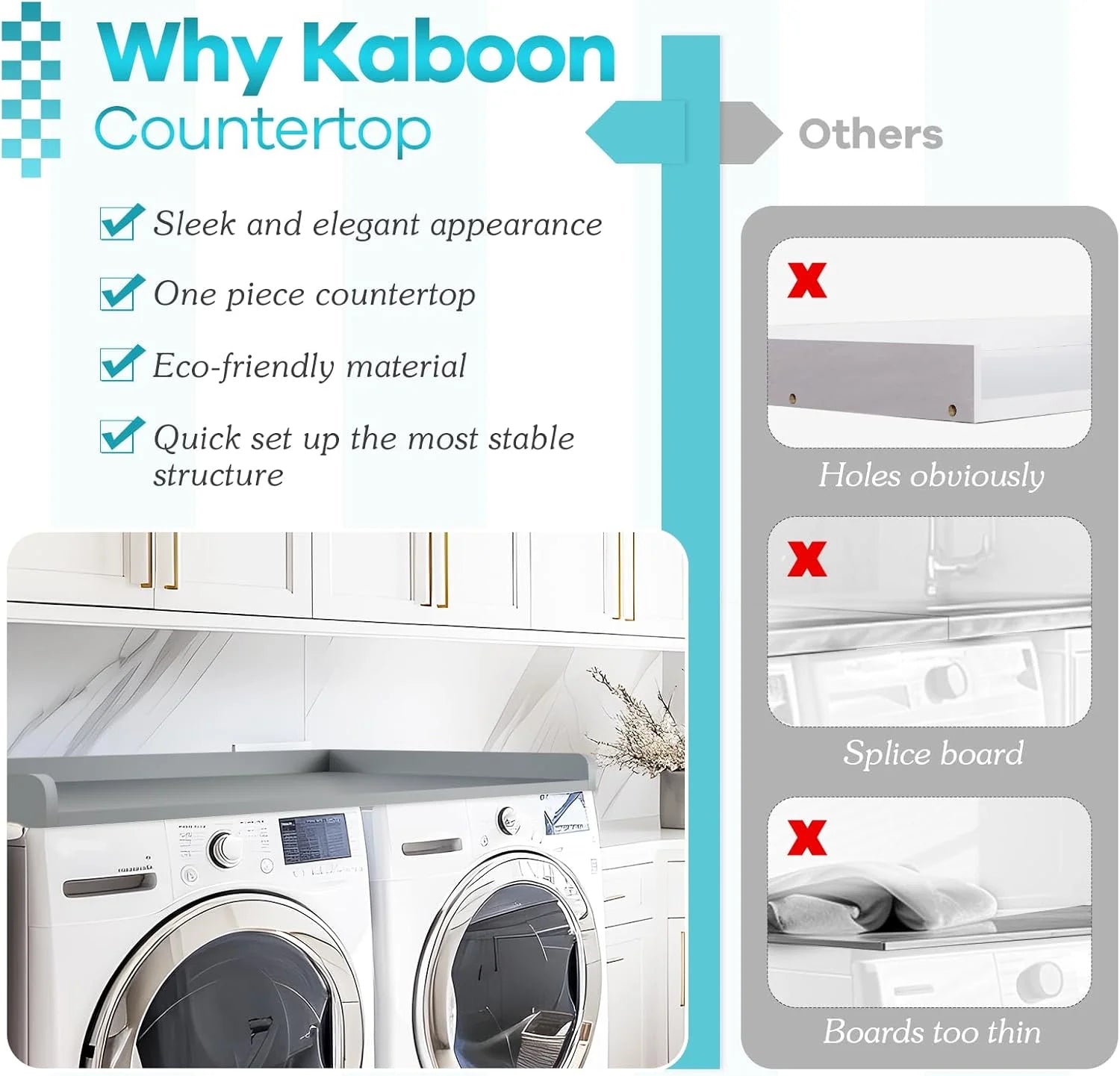 Kaboon Melamine Washer Dryer Countertop with Edge Rails �C Laundry Room Organization