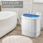 Compact Twin Tub with Built-in Drain Pump XPB46-RS4 15Lbs Semi-automatic Twin Tube Washing Machine US Standard White & Blue