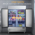 Coolski 54a??a?? Wide Commercial Freezer with 2 Door, Stainless Steel Reach-in Freezer Upright, 49 Cu.Ft Large Capacity ETL NSF Approved