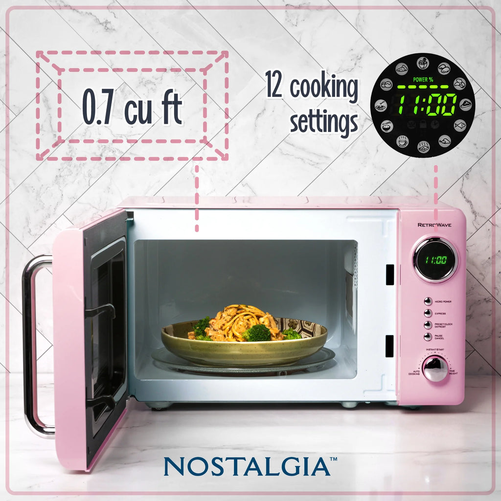 Nostalgia Retro Compact Countertop Microwave Oven - 0.7 Cu. Ft. - 700-Watts with LED Digital Display - Child Lock - Easy Clean Interior - Orange