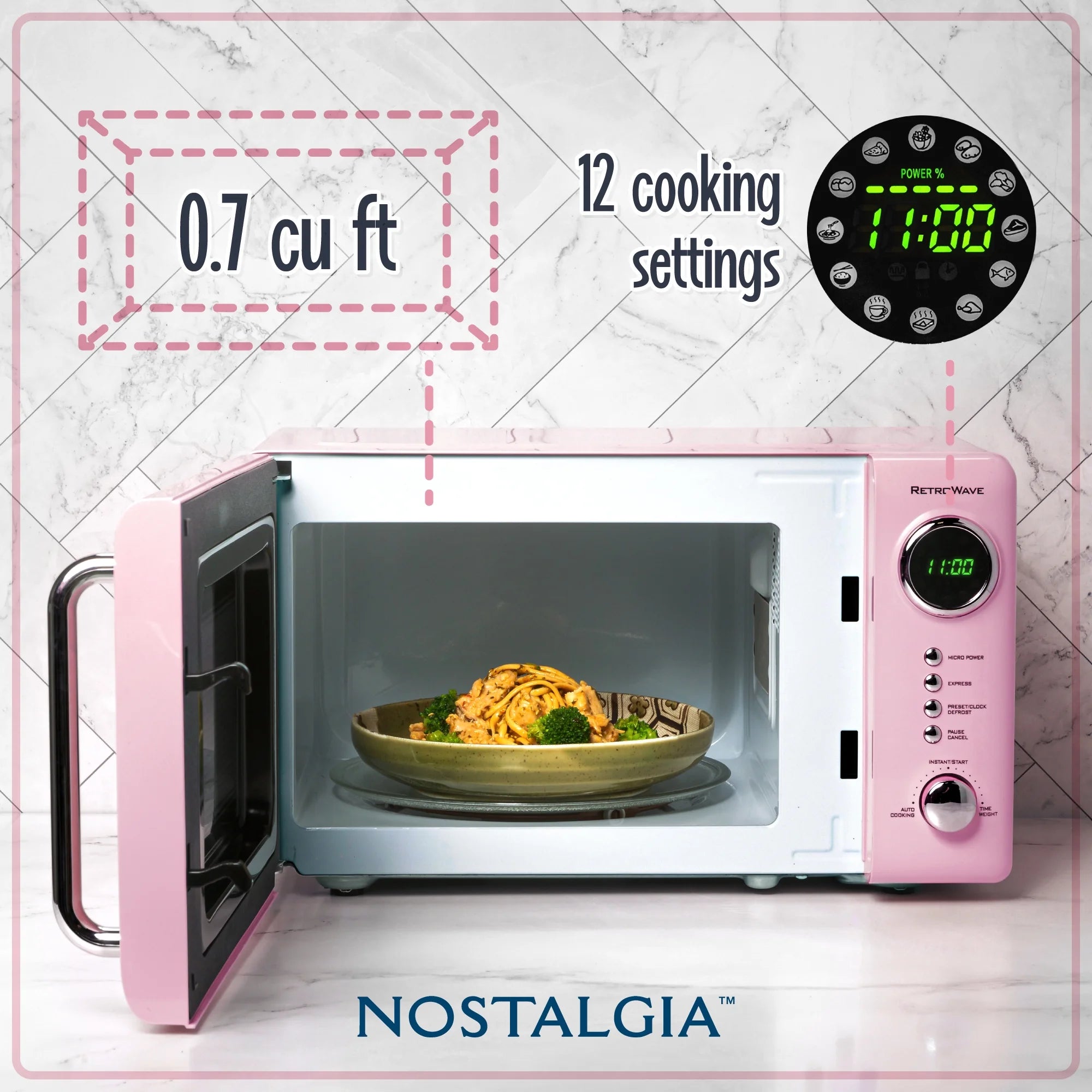 Nostalgia Retro Compact Countertop Microwave Oven - 0.7 Cu. Ft. - 700-Watts with LED Digital Display - Child Lock - Easy Clean Interior - Orange