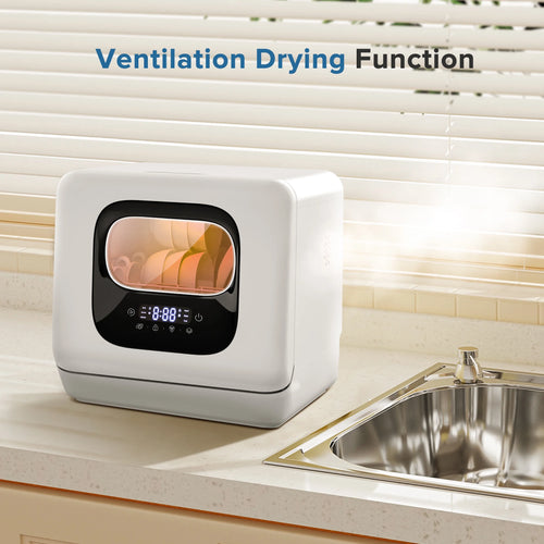 Auseo Portable Countertop Dishwasher, 6 Washing Programs with Child Lock and Air-Dry Function, Suitable for Home/Kitchen