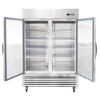 54"W Commercial Refrigerator 2 Glass Door Stainless Steel Interior and Exterior Construction Display Refrigerator 42.2 Cu.ft. Reach-in Merchandising Refrigerator Upright Fan Cooling Merchandiser