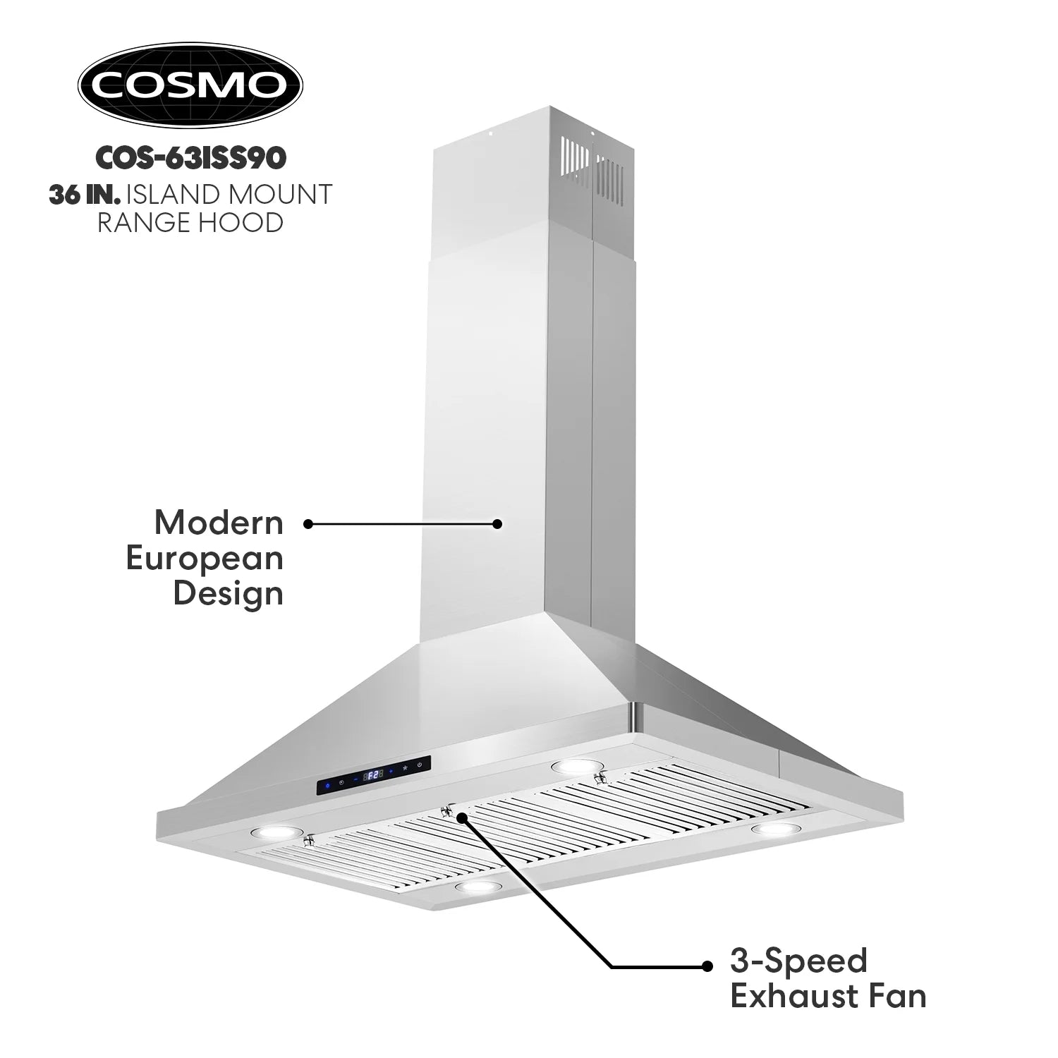 36 in. Lumin Collection Ductless Island Range Hood, Soft Touch Controls, LED Lights, Stainless Steel