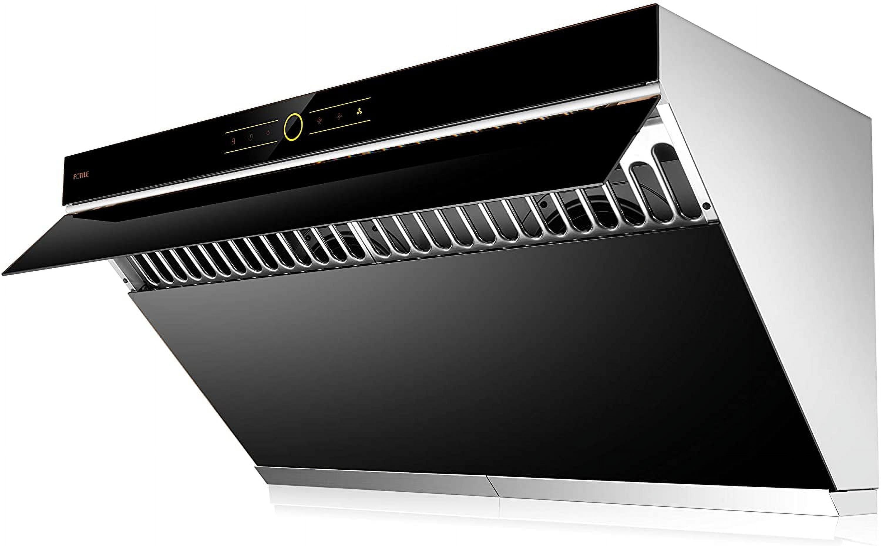 FOTILE JQG9001 Slant Vent Series 36" 850 CFM Under Cabinet or Wall Mount Range Hood with 2 LED lights and Touchscreen in Onyx Black Tempered Glass