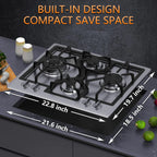 24 inch Gas Cooktop, Bulit-in Gas Stove Top with 4 Burner, NG/LPG Convertible Cooktops, Dual Burner Propane Cooktop with Thermocouple Protection, Stainless Steel