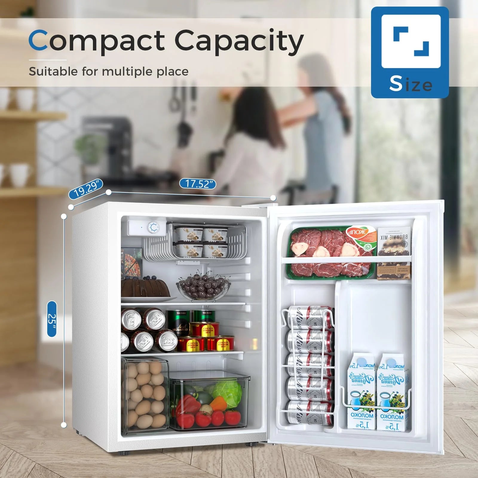 FREE VILLAGE 3.2 Cu.Ft. Mini Fridge with Freezer, Small Refrigerators with Adjustable Thermostat, Low Noise, Energy Saving, Compact Refrigerators for College Dorm, Office, Bedroom, Apartment, White