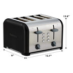 Kenmore 4-Slice Black Stainless Steel Toaster, Dual Controls, Wide Slot