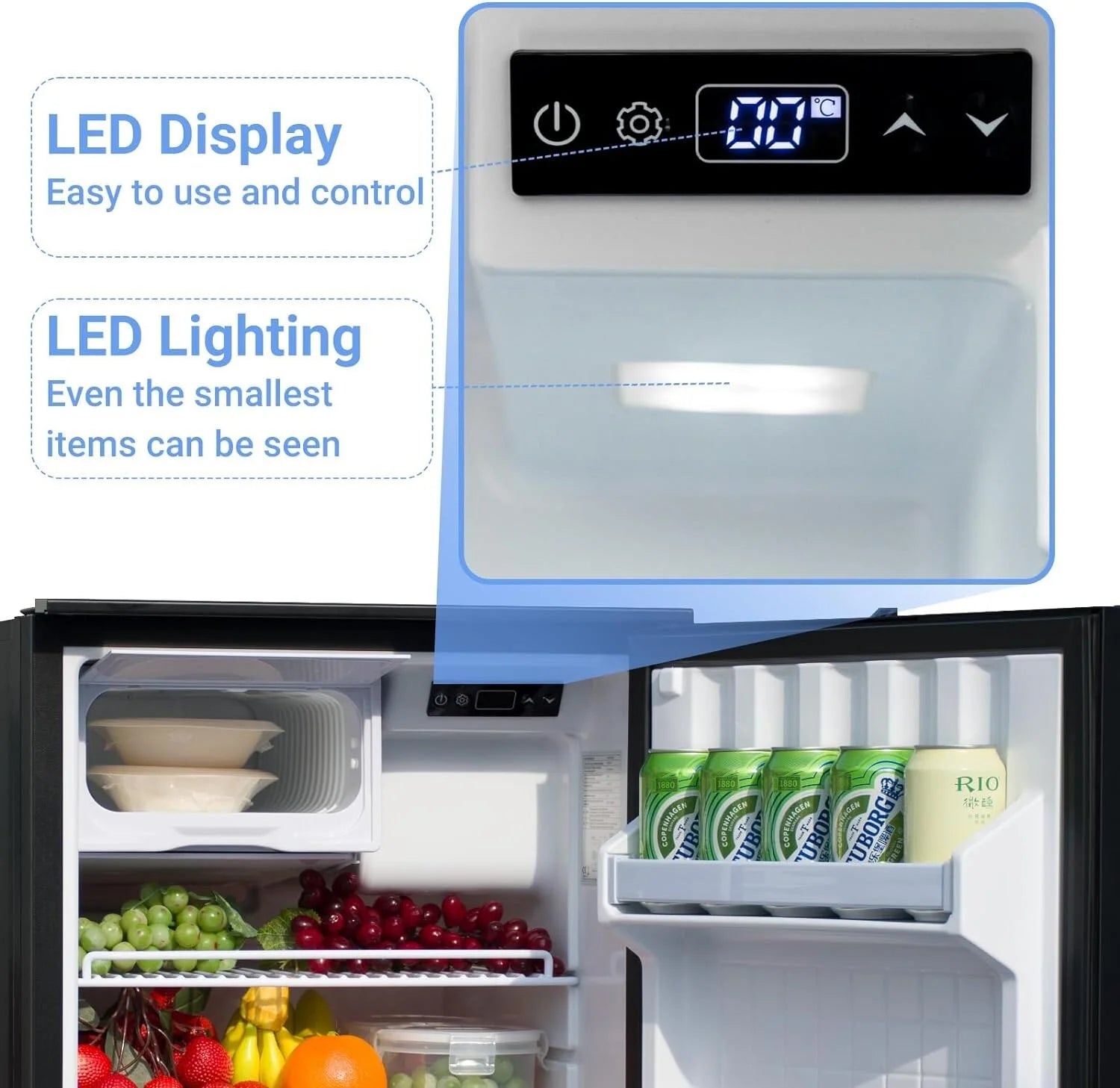 SMAD 3.0 Cu ft/85L RV Car Fridge with Freezer DC 12V/24V Camping  Refrigerator