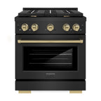 ZLINE Autograph Edition 30 in. 4.2 cu. ft. Paramount Gas Range with 4 Burner Cooktop and Convection Gas Oven in Black Stainless Steel and Champagne Bronze Accents (SGRBZ-30-CB)