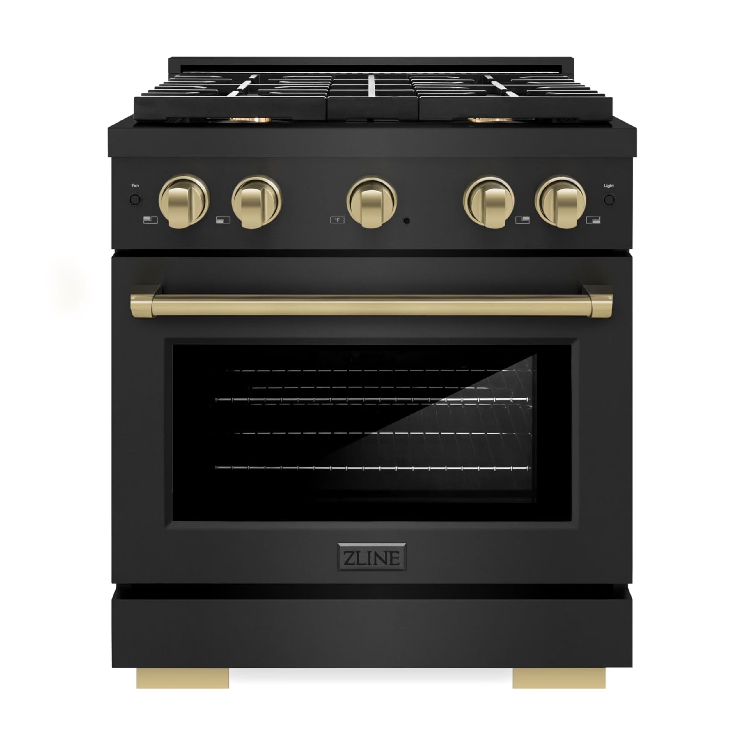 ZLINE Autograph Edition 30 in. 4.2 cu. ft. Paramount Gas Range with 4 Burner Cooktop and Convection Gas Oven in Black Stainless Steel and Champagne Bronze Accents (SGRBZ-30-CB)
