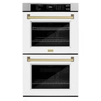 ZLINE 30 in. Autograph Edition Professional Convection Double Wall Oven with Air Fry and Self Clean in Stainless Steel with White Matte Doors and Champagne Bronze Handles (WADZ-WM-30-CB)