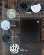 TABU Chest Freezer, 7.0 Cu Ft Deep Freezer with Adjustable Temperature, Compact Freezer with Top Open Door (Black)