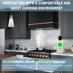 Akicon Range Hood 36 Inch, Ultra Quite Stainless Steel Kitchen Hood, Wall Mount Square Vent Hood with LED Light and Dishwasher-Safe Filters, Hood Vents for Kitchen, 3 Speeds, 600 CFM (AK-HS36HB-SWG)