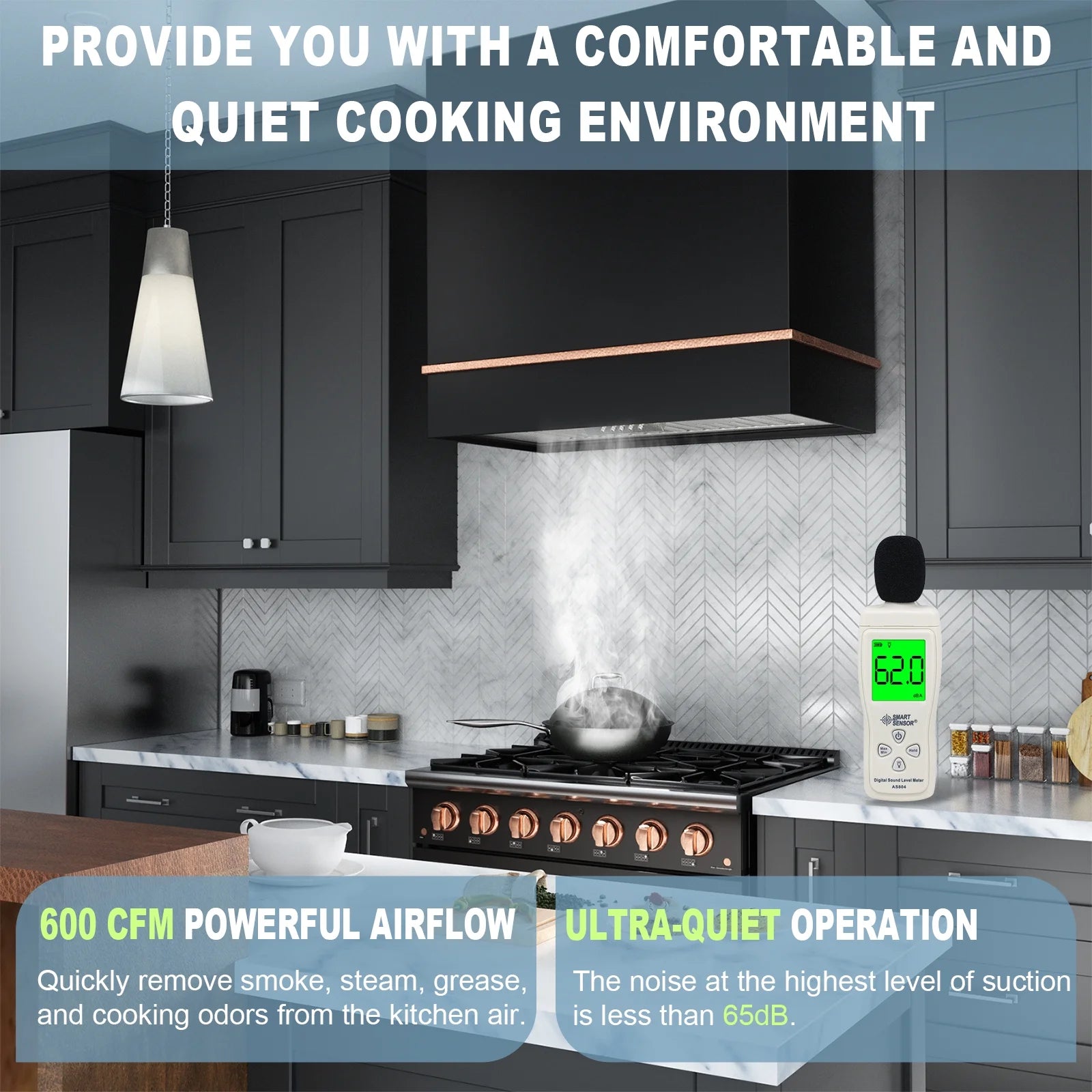 Akicon Range Hood 36 Inch, Ultra Quite Stainless Steel Kitchen Hood, Wall Mount Square Vent Hood with LED Light and Dishwasher-Safe Filters, Hood Vents for Kitchen, 3 Speeds, 600 CFM (AK-HS36HB-SWG)