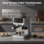 AIRMSEN Espresso Machine with Grinder, Espresso Coffee Machine with Customized Grind Amount & Coffee Volume, Cold Brew Coffee Maker for Cappuccino Latte Americano, Brushed Stainless Steel