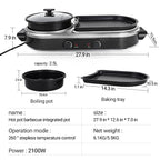 ZXMT 2 in 1 Electric Hot Pot with Grill Combo 2100W Indoor Griddle Dual Temperature Control Non-Stick Korean BBQ Shabu Pan