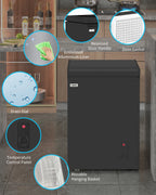 TABU Chest Freezer,3.5 Cu ft Deep Freezer,Garage Ready,Top Open Door,Black