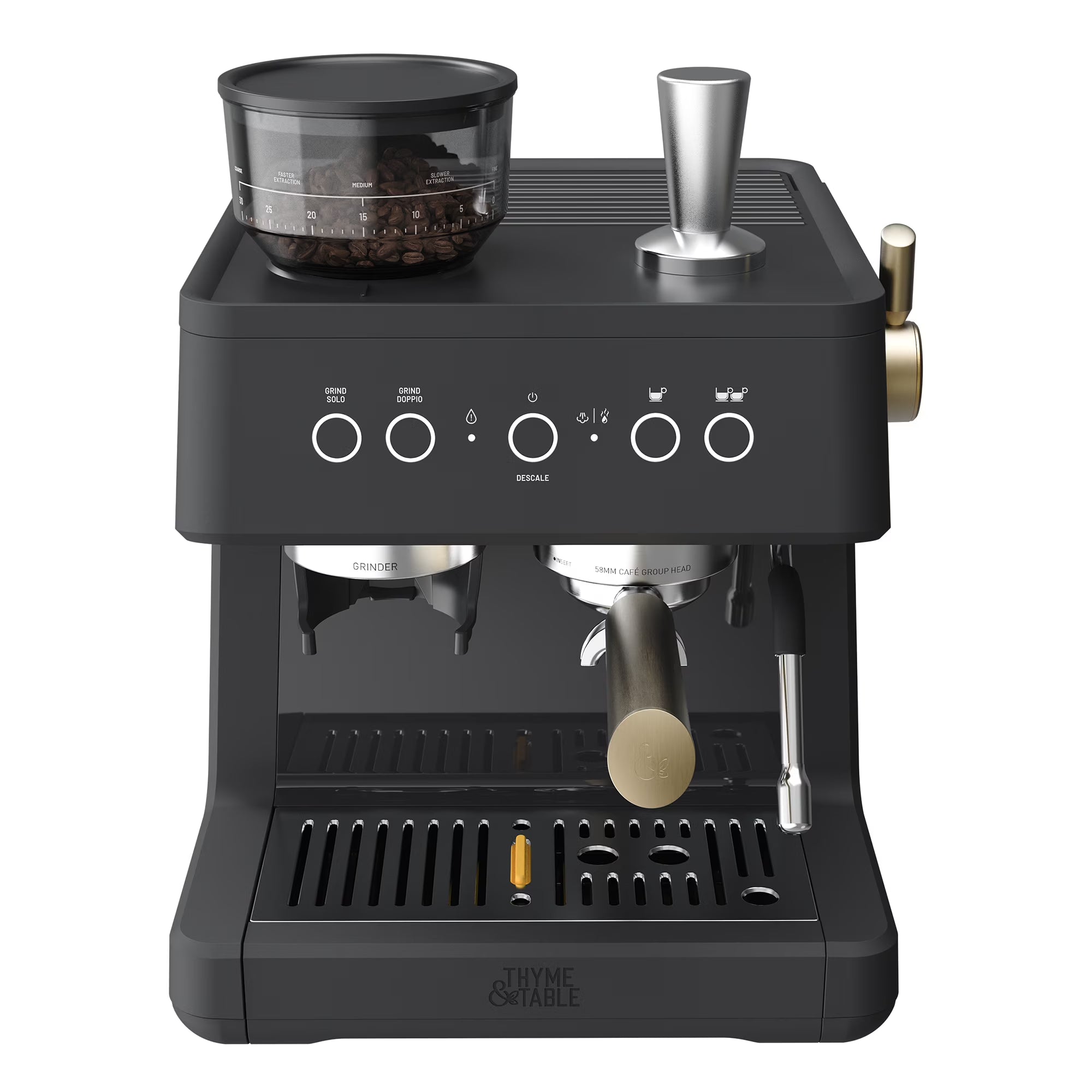 Thyme & Table Barista Grade Espresso Machine with 15-Bar Pressure, Conical Burr Grinder and Steam Wand, Sand White