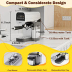 Bluebow Espresso Coffee Machine, 20 Bar Cappuccino & Latte Maker with Auto Milk Frother, Compact Design with Cup Warmer,Stainless Steel